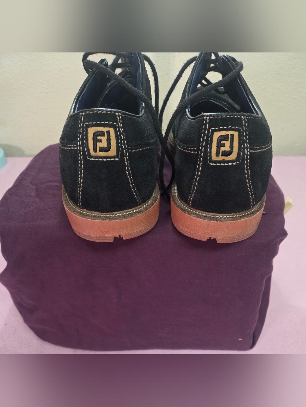 FootJoy Men's Black Suede Sneakers with Tan Accent